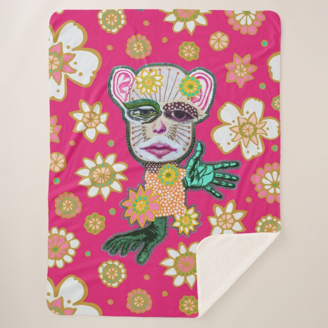 Bright Pink Drollery Floral von Natalie Schorr Sherpadecke (Vorderseite)