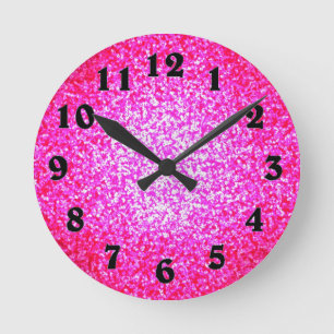 Bright pink glitter fashion runde wanduhr