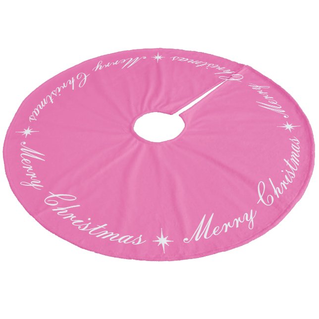Bright Pink Merry Weihnachtskritik Fleece Weihnachtsbaumdecke (Schrägansicht)