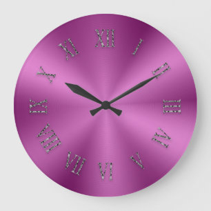 Bright Pink Metallic Clock with Roman Numbers Große Wanduhr