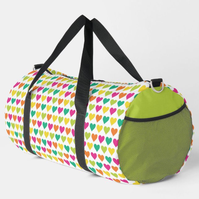 BRIGHT PINK ORANGE YELLOW GRÜNE HERZEN DUFFLE BAG (Rechte Ecke)