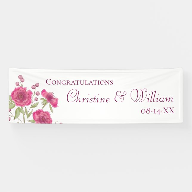 Bright Pink Rose Wedding Banner (Horizontal)