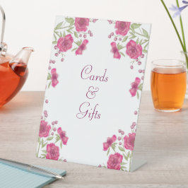 Bright Pink Rose Wedding Cards Gift Sign Sockelschild
