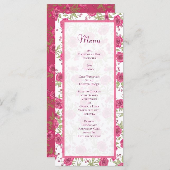 Bright Pink Rose Wedding Menus Menükarte (Vorne/Hinten)