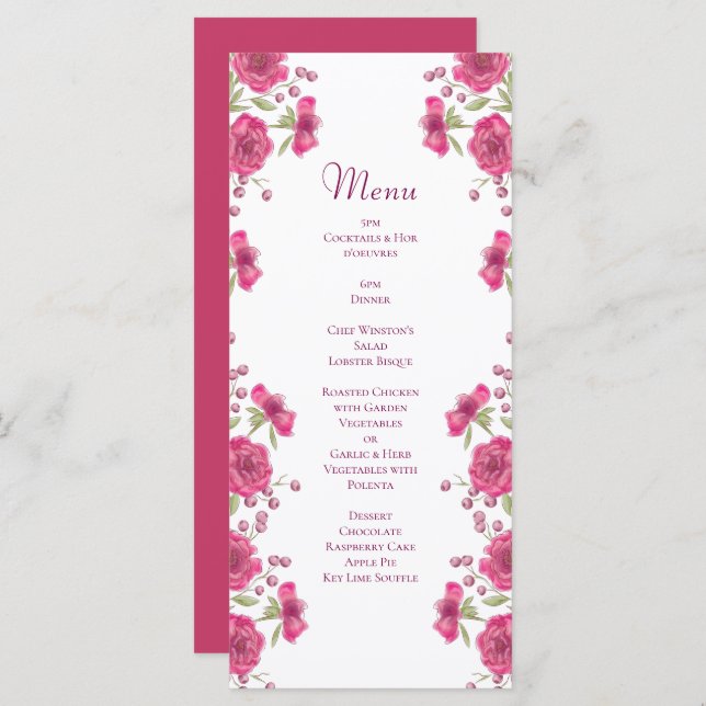 Bright Pink Rose Wedding Menus Menükarte (Vorne/Hinten)