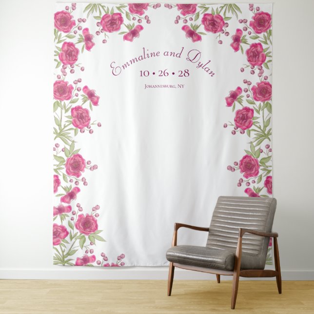 Bright Pink Rose Wedding Photo Backdrop Wandteppich (Beispiel)
