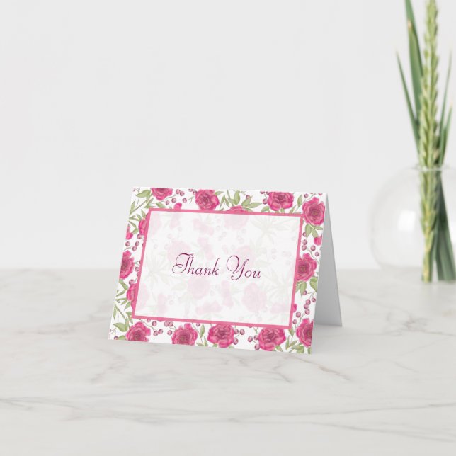 Bright Pink Rose Wedding Thank You Cards Einladung (Vorderseite)