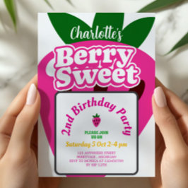 Bright Pink Strawberry Berry Sweet Birthday Einladung