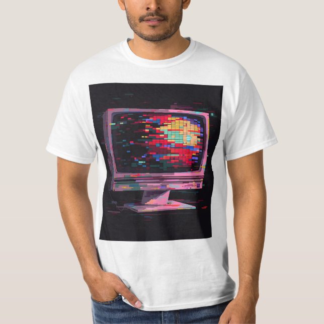 Bright pixeliger Computermonitor T-Shirt (Vorderseite)