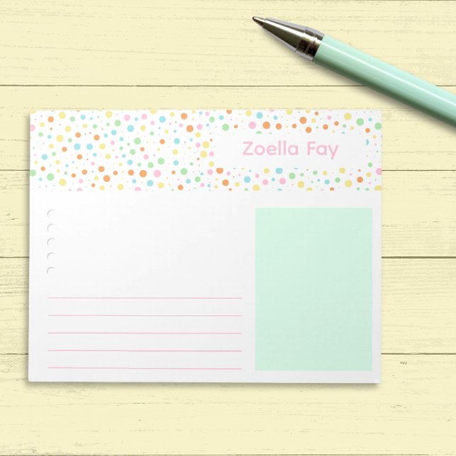 Bright Polka Dot Student Individuelle Name Notizblock (Colorful Dot Pattern Personalized Back-to-School Notepad)