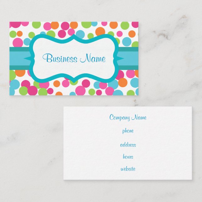 Bright Polka Dots Business Card Visitenkarte (Vorne/Hinten)
