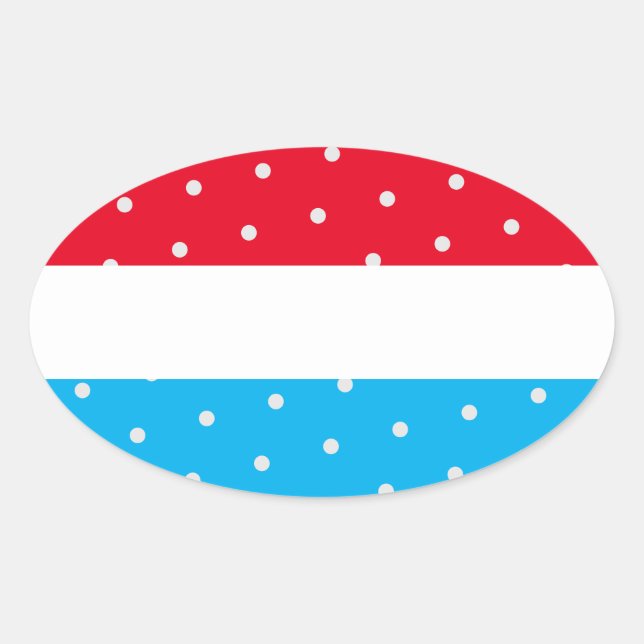 Bright Polka Dotted Red Sky Blue White Stripes Ovaler Aufkleber (Vorderseite)