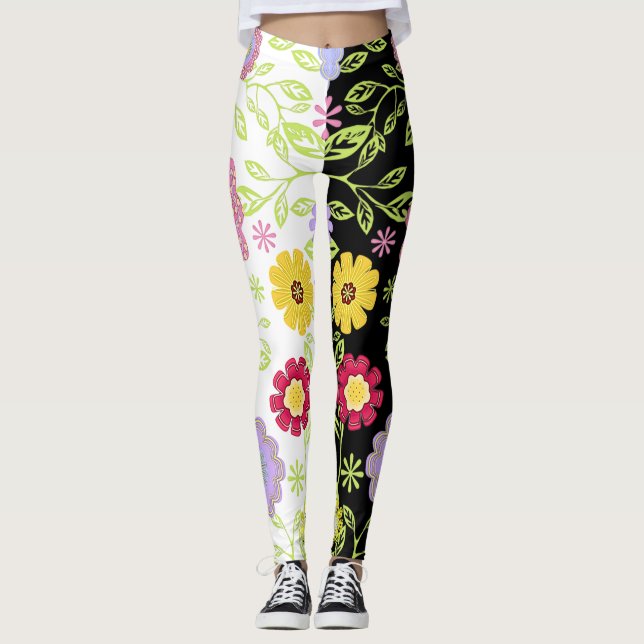 Bright-Pop Kunstmalerei mit zweifarbigem Muster Leggings (Vorderseite)