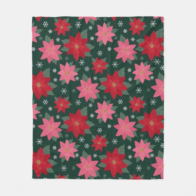 Bright Preppy Christmas Poinsettias Throw Blanket Fleecedecke (Vorderseite)