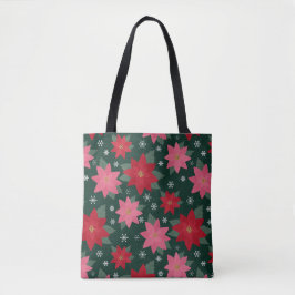 Bright Preppy Christmas Poinsettias Tote Bag