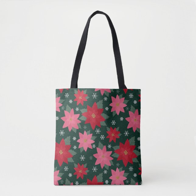 Bright Preppy Christmas Poinsettias Tote Bag (Vorderseite)