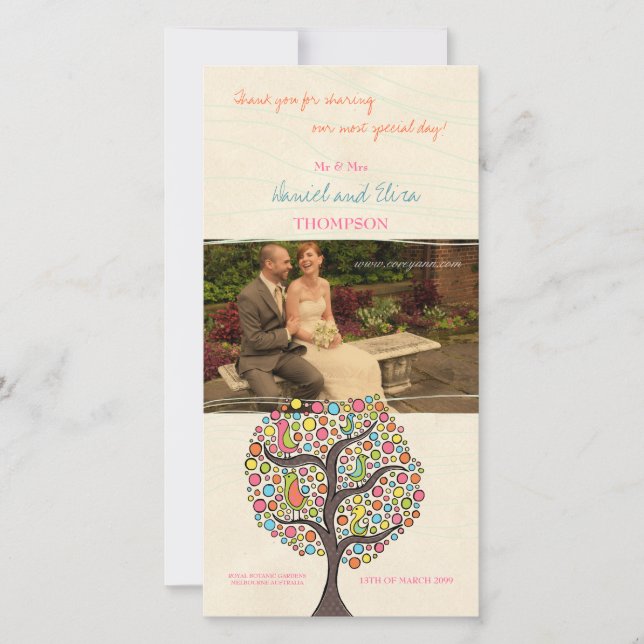 Bright Rainbow Bird Tree Danke Foto Card (Vorderseite)