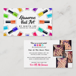 Bright Rainbow Nail Polish Art Tech Salon 4-Photo Visitenkarte