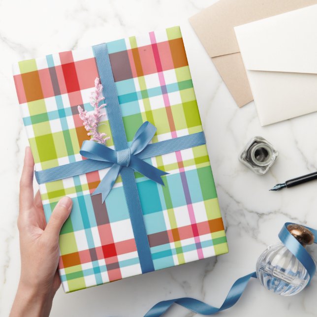 Bright Rainbow Plaid Checkered Pattern Geschenkpapier (Schenken)