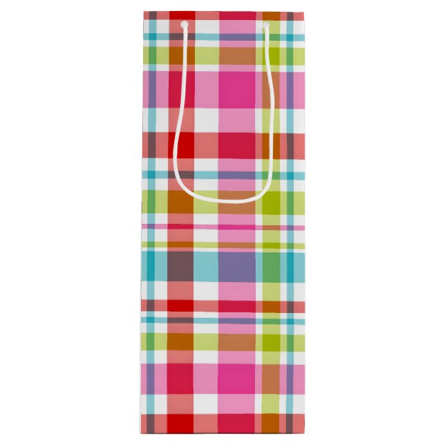 Bright Rainbow Plaid Checkered Pattern Geschenktüte Für Weinflaschen (Vorderseite)