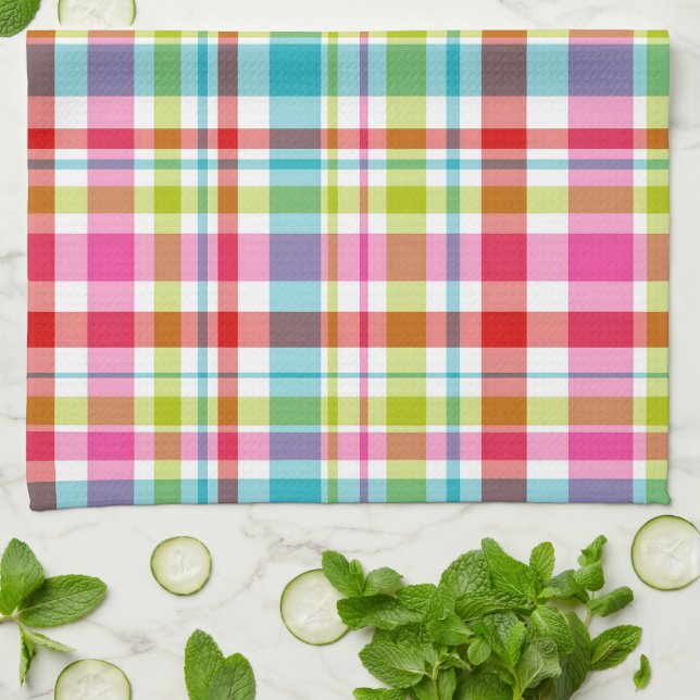 Bright Rainbow Plaid Checkered Pattern Geschirrtuch (Gefaltet)