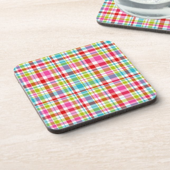 Bright Rainbow Plaid Checkered Pattern Getränkeuntersetzer (Linke Seite)