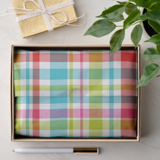 Bright Rainbow Plaid Checkered Pattern Seidenpapier (Geschenk)