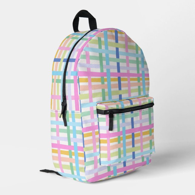 Bright Rainbow Plaid - Maximalist Gingham Girly Bedruckter Rucksack (Rückseitige Ecke links)