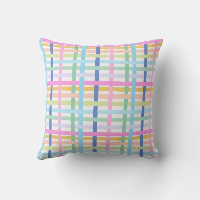 Bright Rainbow Plaid - Maximalist Gingham Kissen (Rückseite)