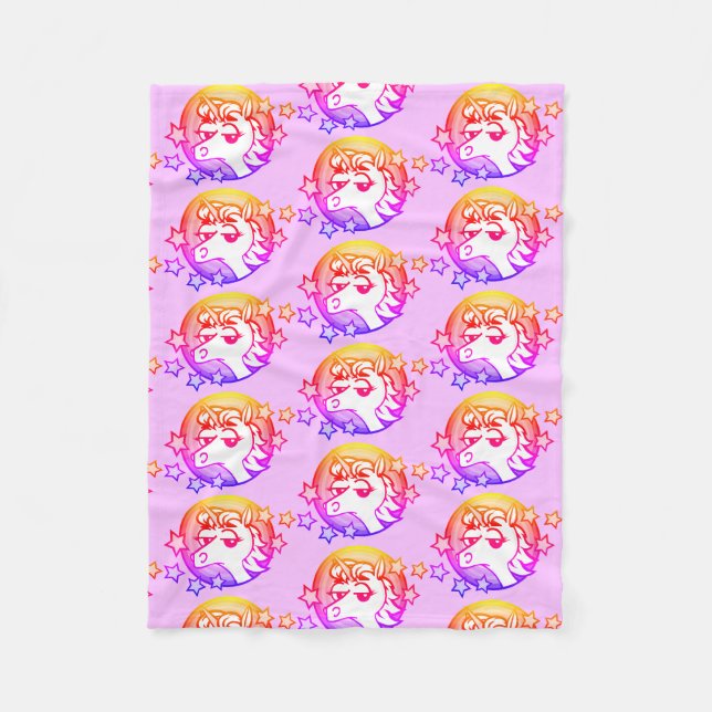 BRIGHT RAINBOW UNICORN COLORFUL PATTERBLANKET FLEECEDECKE (Vorderseite)