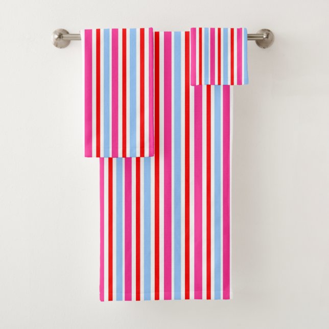 Bright Red and Blue Candy Stripes Badhandtuch Set (Insitu)