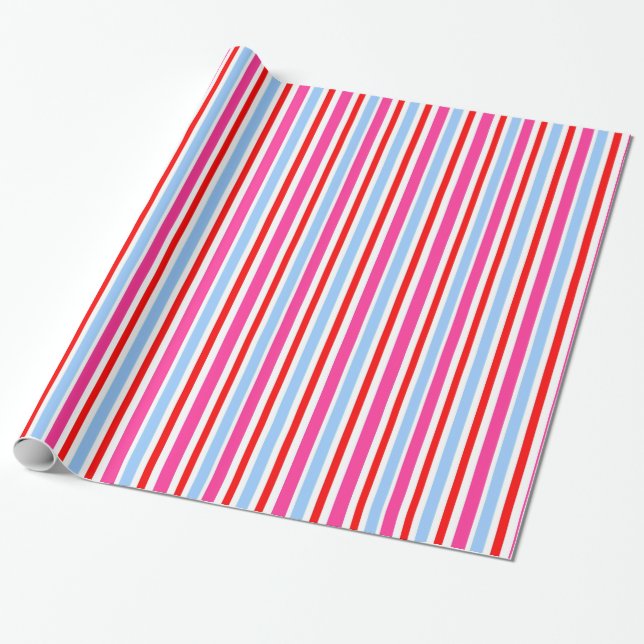 Bright Red and Blue Candy Stripes Geschenkpapier (Ungerollt)
