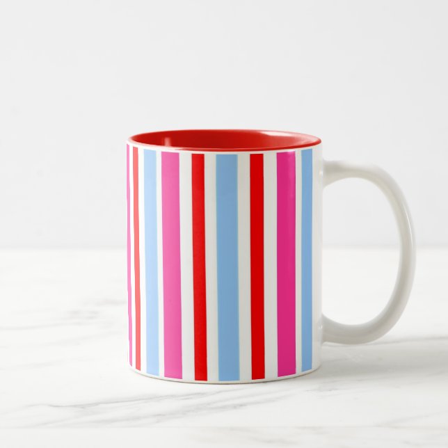 Bright Red and Blue Candy Stripes Zweifarbige Tasse (Rechts)