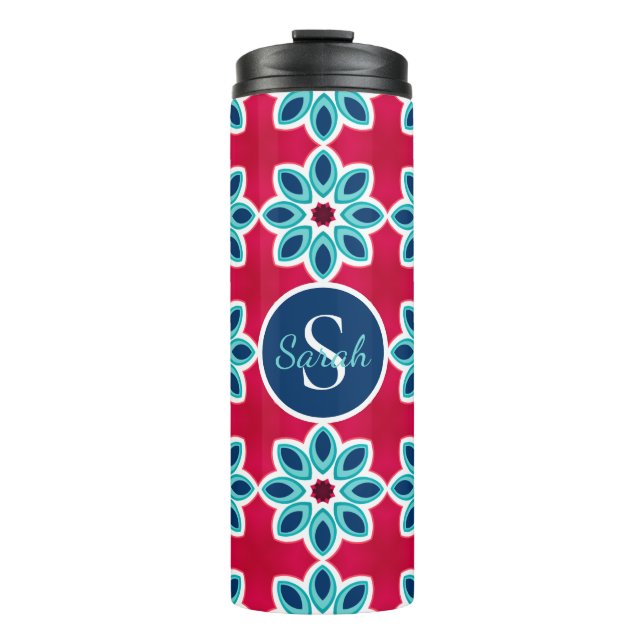 Bright Red and Blue Modern Geometric Personalised Thermosbecher (Vorderseite)