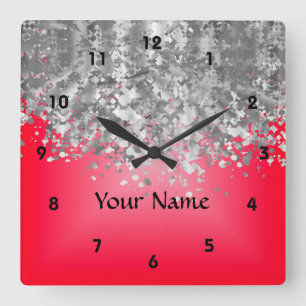 Bright Red and Falsch Glitter Quadratische Wanduhr
