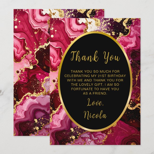 Bright Red and Gold Marble Agate Birthday Party Dankeskarte (Vorne/Hinten)