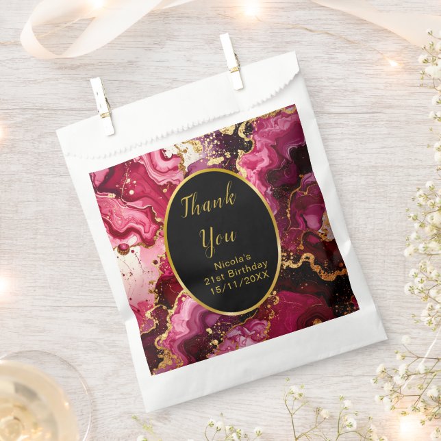 Bright Red and Gold Marble Agate Birthday Party Geschenktütchen (Ausgeschnitten)