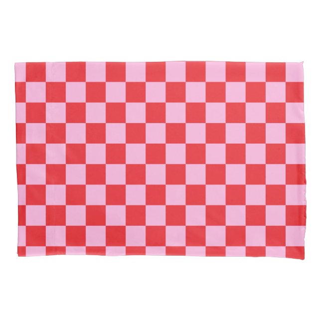 Bright Red and Light Pink Checkered Kissenbezug (Vorderseite)