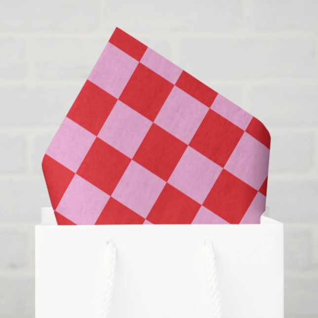 Bright Red and Light Pink Checkered Seidenpapier (Geschenktüte)