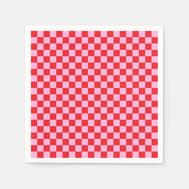 Bright Red and Light Pink Checkered Serviette (Vorderseite)