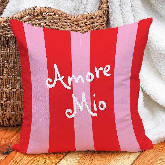 Bright Red and Pink Stripes | Amore Mio Kissen (Von Creator hochgeladen)