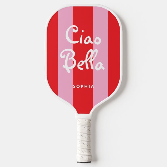 Bright Red and Pink Stripes | Ciao Bella Pickleball Schläger (Vorderseite)