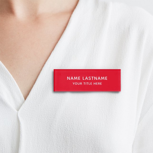 Bright Red Basic Einfach Minimalistisch Modern Tit Namenschild (Von Creator hochgeladen)