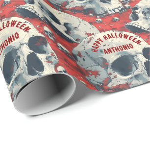 Bright Red Black Gray Skulls Gothic Geschenkpapier