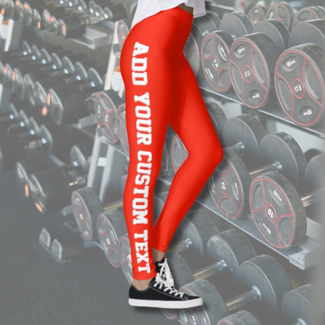 Bright Red Bold Personalized Custom Text Vertical Leggings (Von Creator hochgeladen)
