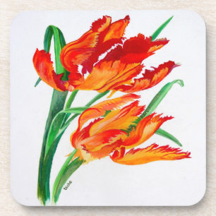 Bright Red Flamboyant Parrot Tulips Untersetzer