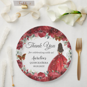 Bright Red Floral Peony Butterfells Goldprinzessin Pappteller