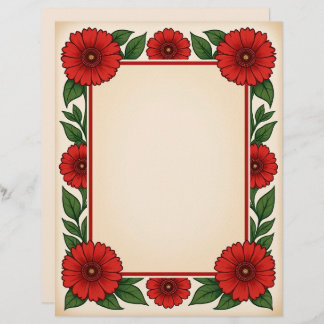 Bright Red Flowers & Frame Stationery Paper Briefbogen