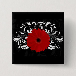 Bright Red Gerbera Daisy auf Black Button