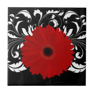 Bright Red Gerbera Daisy auf Black Fliese